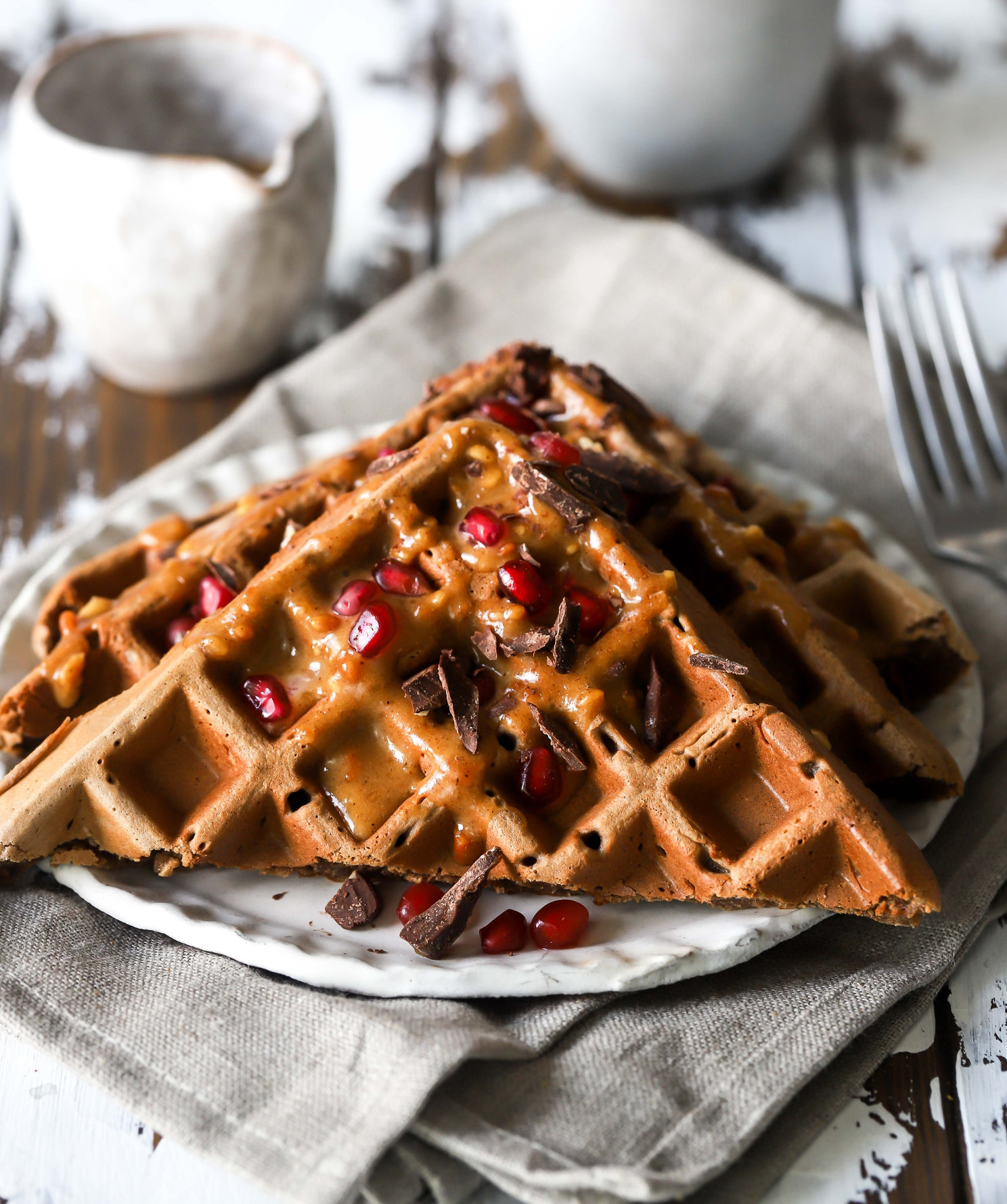 Chocolate Spiced Waffles with Peanut Butter Sauce Pic's Peanut Butter