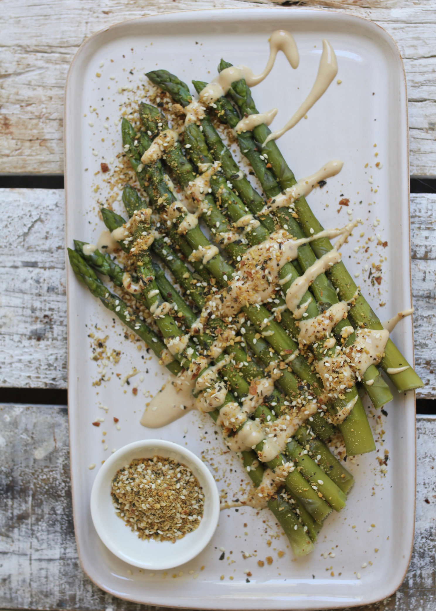 Steamed Asparagus With Creamy Cashew Tahini